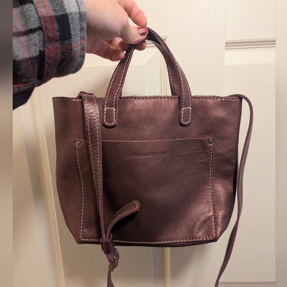 Portland Leather Goods Mini zip Cross Body In Purple Metallic